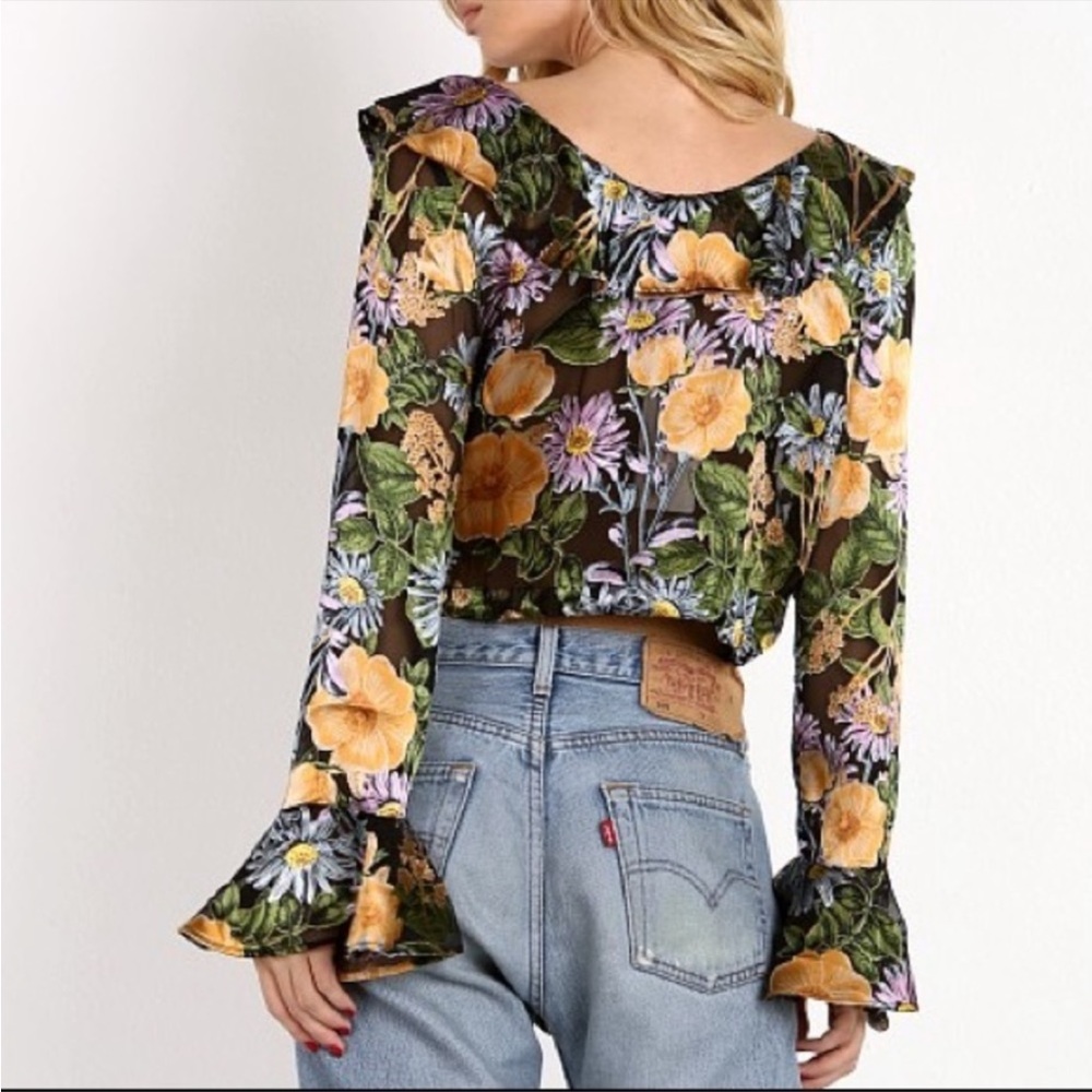 For Love and Lemons Black Floral Crop XS